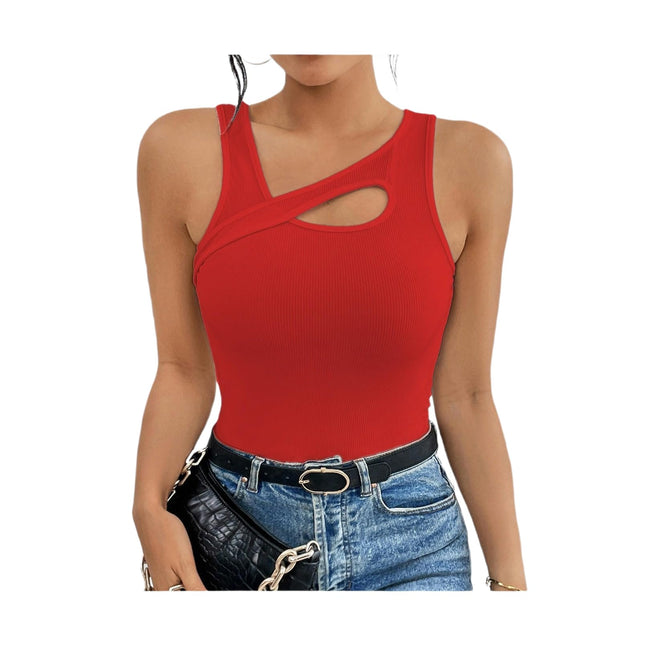 Women's Cut Out Sleeveless Crop Tank Top Ribbed Slim Fit Casual Summer Tops