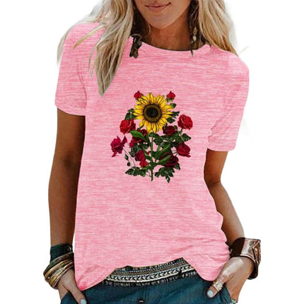 Graphic Print T Shirt Women Crewneck Summer Short Sleeve Shirts Top