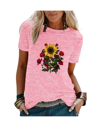 Graphic Print T Shirt Women Crewneck Summer Short Sleeve Shirts Top