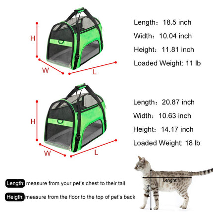 Soft Side Pet Carrier Travel Bag Small Dogs, Medium Sized Cats Rabbits, Comes Shoulder Strap, Safety Buckle Zippers, Newly Designed (L,Green)
