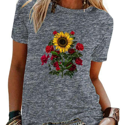 Graphic Print T Shirt Women Crewneck Summer Short Sleeve Shirts Top