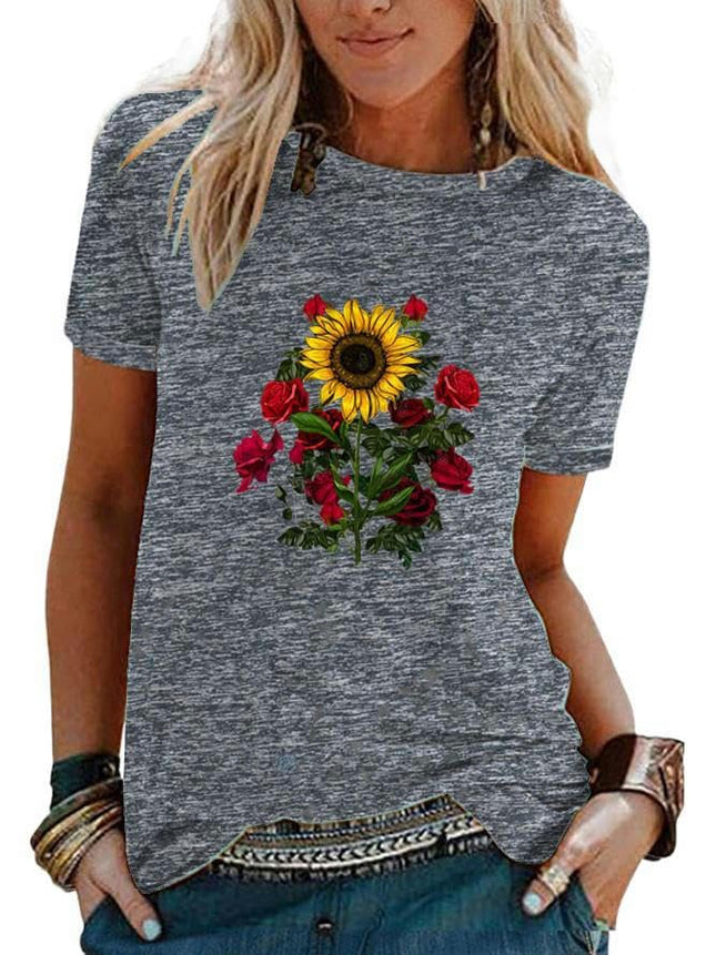 Graphic Print T Shirt Women Crewneck Summer Short Sleeve Shirts Top