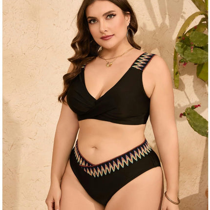 Womens Plus Size Bikini High Waisted Swimsuits Two Piece Bathing Suits V Neck Swimwear