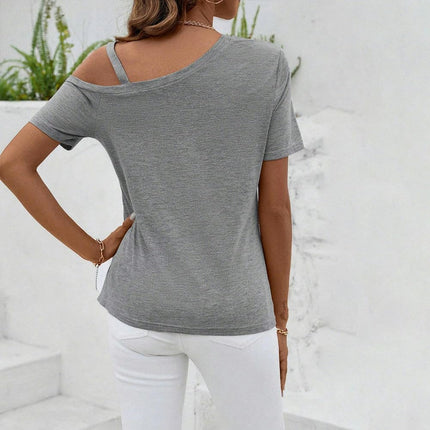 Women's Summer Ruched Short Sleeve Top One Shoulder Casual T-Shirt