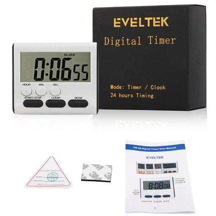 2 Pack Digital Kitchen Timer Big Digits Loud Alarm, Strong Magnetic Backing Stand with Large LCD Display for Cooking Baking Sports Games School Office (White) (GK-NEG2-0W50)
