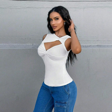 Womens Summer Cut Out Tank Tops Sleeveless Twist Front Slim Fit Tanks