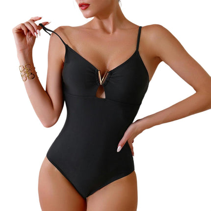 Women Sexy Tummy Control One Piece Swimsuits Spaghetti Strap V Neck Bathing Suits