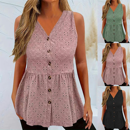 Women Summer Button Down Tank Top Casual V Neck Flowy Sleeveless Top
