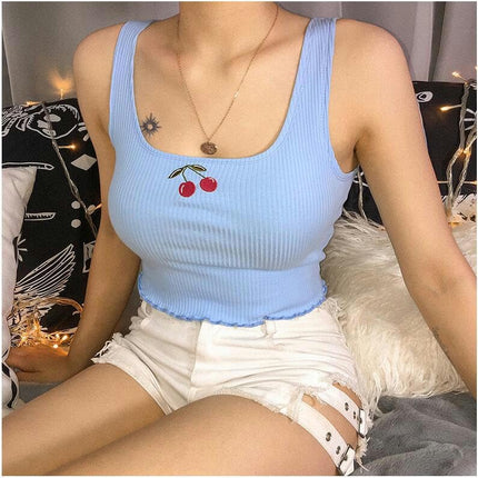 Women's Sexy Scoop Neck Sleeveless Ribbed Slim Fit Crop Tank Top
