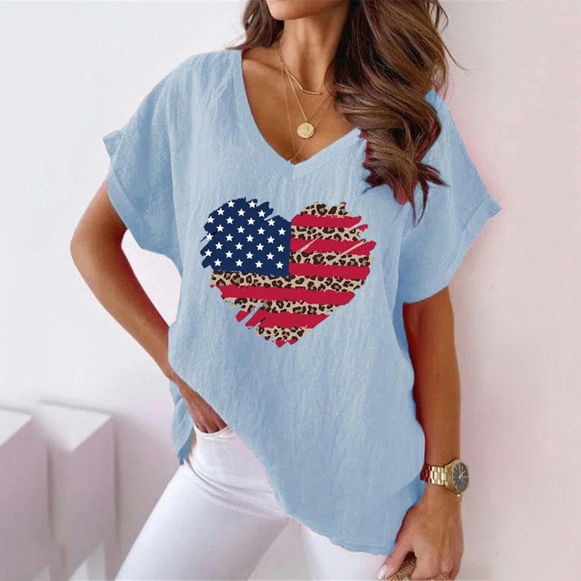 Women's Summer Cotton Linen Short Sleeve Tops Casual V Neck Loose Fit T-Shirt
