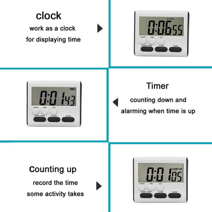 2 Pack Digital Kitchen Timer Big Digits Loud Alarm, Strong Magnetic Backing Stand with Large LCD Display for Cooking Baking Sports Games School Office (White) (GK-NEG2-0W50)