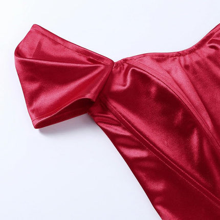 Women's Off Shoulder Boned Corset Crop Top Satin Slim Fit Bustier