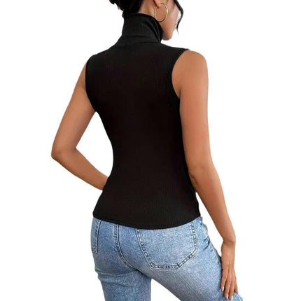 Women's Summer Sleeveless High Neck Top Casual Fitted Ribbed Tank Tops