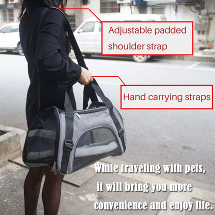 Soft Side Pet Carrier Travel Bag Small Dogs, Medium Sized Cats Rabbits, Comes Shoulder Strap, Safety Buckle Zippers, Newly Designed (M,Grey)