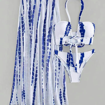 Women's Halter Bikini Bathing Suit Summer Swimsuit with Cover Up Beach Skirt 3 Piece Set