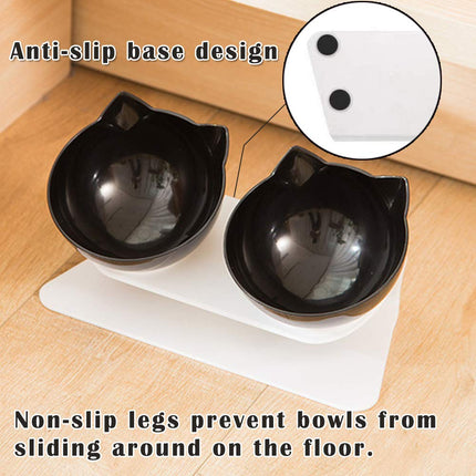 Cat Bowls with Stand, Pet Feeder Double Food Diner Bowl Set Perfect for Cats and Ultra Small Dog-Black
