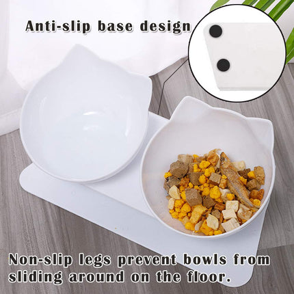 Cat Bowls with Stand, Pet Feeder Double Food Diner Bowl Set Perfect for Cats and Ultra Small Dog-White
