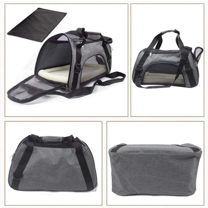 Soft Side Pet Carrier Travel Bag Small Dogs, Medium Sized Cats Rabbits, Comes Shoulder Strap, Safety Buckle Zippers, Newly Designed (M,Grey)