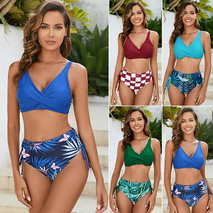 Women's High Waisted Bikini Sets Tummy Control Two Piece Ruched Drawstring Bathing Suits