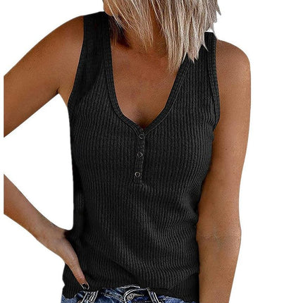 Womens Sexy V Neck Tank Tops Sleeveless Button Henley Shirts Ribbed Cami Blouses