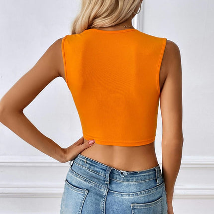 Women Sexy V Neck Crop Tops Slit Front Tie Sleeveless Spaghetti Strap Slim Fit Tank Tops