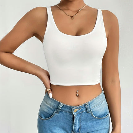 Women's Sexy Scoop Neck Sleeveless Cami Tank Backless Slim Fit Crop Tops