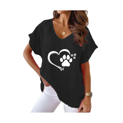 Womens Summer Short Sleeve Cotton Linen V-Neck Batwing T-Shirt Casual Loose Tops