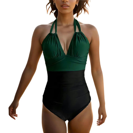 Women's One Piece Bathing Suit Halter Swimsuits Ruched Slimming Swimwear