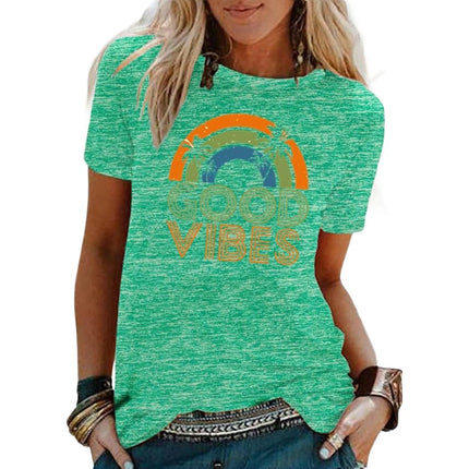 Womens Summer Round Neck Shirt Funny Letter Printed Graphic Short Sleeve Tee Tops