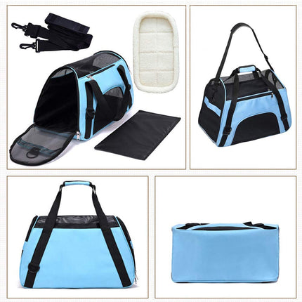 Soft Side Pet Carrier Travel Bag for Cats Rabbits and The Others Small Animals, Portable, Collapsible, Comes Shoulder Strap, Safety Buckle Zippers, Newly Designed (M, Blue)