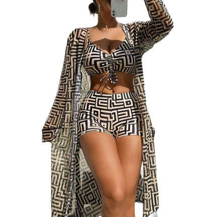 Women's 3 Piece Swimsuit Sexy Push Up Bikini Set with Kimono Cover Ups High Waist Beach Swimwear