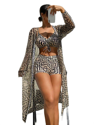 Women's 3 Piece Swimsuit Sexy Push Up Bikini Set with Kimono Cover Ups High Waist Beach Swimwear