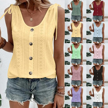 Women's Button Down Tank Tops Scoop Neck Sleeveless T Shirts Blouses
