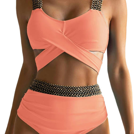 Sexy Bikini Sets for Women High Cut 2 Piece Thong Swimsuit Twist Knot Ruched Swimwear
