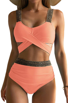 Sexy Bikini Sets for Women High Cut 2 Piece Thong Swimsuit Twist Knot Ruched Swimwear