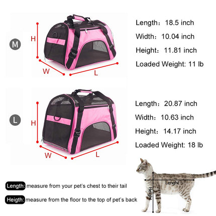 Soft Side Pet Carrier Travel Bag for Cats Rabbits and The Others Small Animals, Portable, Collapsible, Comes Shoulder Strap, Safety Buckle Zippers, Newly Designed (L, Pink)