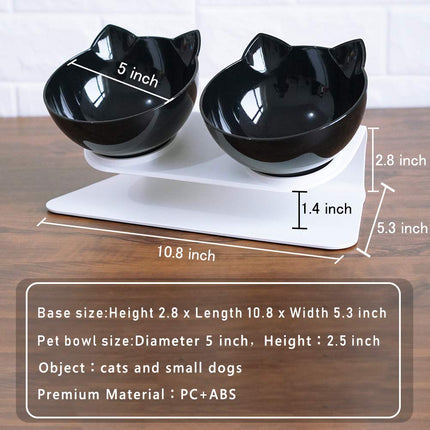 Cat Bowls with Stand, Pet Feeder Double Food Diner Bowl Set Perfect for Cats and Ultra Small Dog-Black
