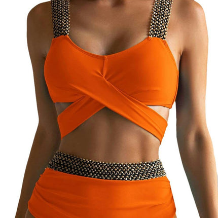 Sexy Bikini Sets for Women High Cut 2 Piece Thong Swimsuit Twist Knot Ruched Swimwear