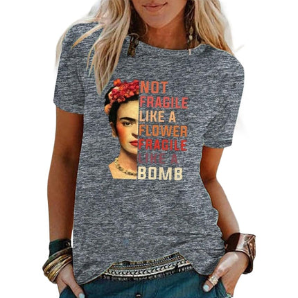 Women's Round Neck Summer Casual Tops Printed Short Sleeves Graphic T-Shirt