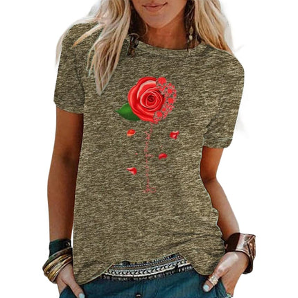 Womens Casual Tshirt Floral Graphic Tees Crew Neck Summer Short Sleeve Tops