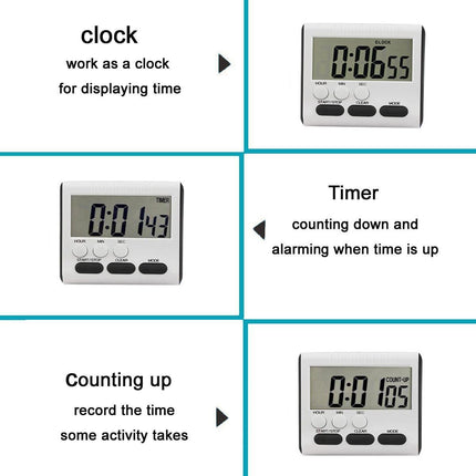 2 Pack Digital Kitchen Alarm Timer/Clock with Large LCD Display Loud Sounding Alarm,Countdown or CountUp for Cooking/School/Games (Black Key)