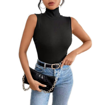 Women's Summer Sleeveless High Neck Top Casual Fitted Ribbed Tank Tops