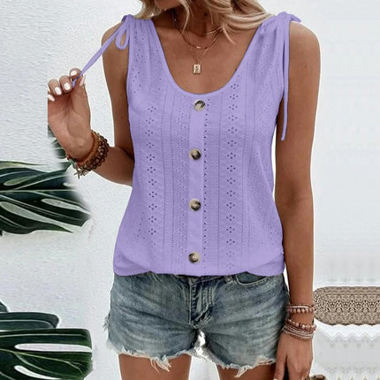 Women's Button Down Tank Tops Scoop Neck Sleeveless T Shirts Blouses