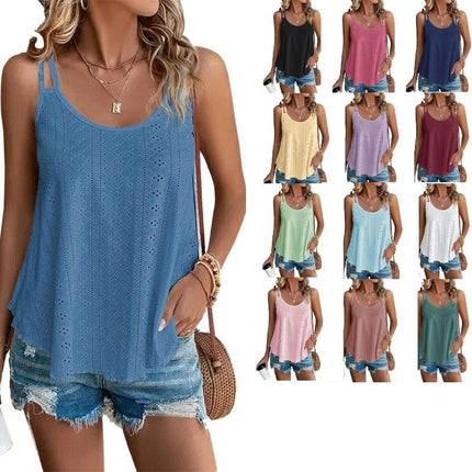 Womens Tank Tops Spaghetti Strap Camisoles Embroidery Scoop Neck Tops