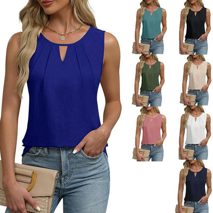 Women's Summer Sleeveless Chiffon Tank Top Round Neck Casual Blouse