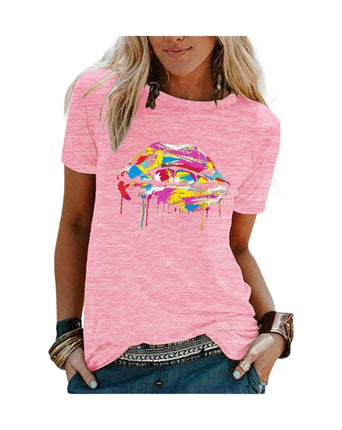Women's Funny Print T Shirts Graphic Tees Short Sleeve Round Neck Summer Tops