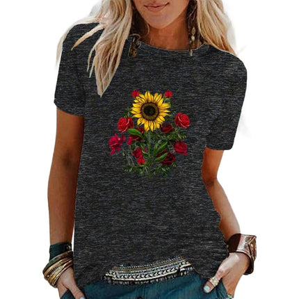 Graphic Print T Shirt Women Crewneck Summer Short Sleeve Shirts Top