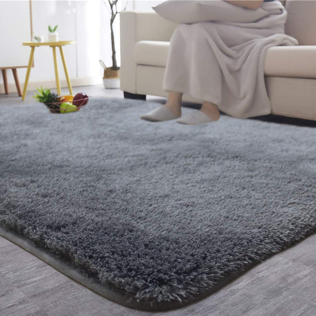 Ultra Soft Indoor Modern Area Rugs Fluffy Carpets Anti-Skid Shaggy Area Rug Floor Mat Suitable for Living Room Children Bedroom Home Decor Rugs 2.6 Feet by 5.3 Feet (Dark Grey)