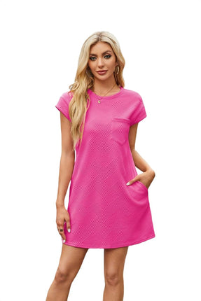 Women's Casual Loose Dress Summer Short Sleeve Crew Neck Mini Dresses with Pockets