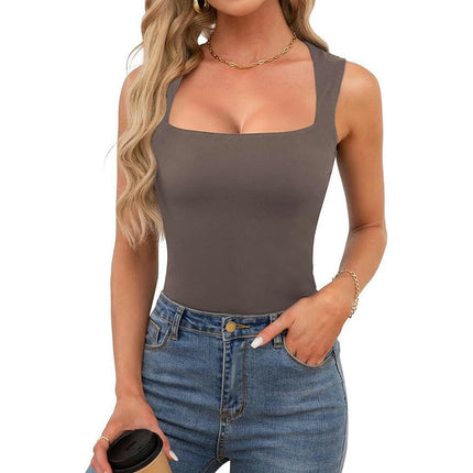 Women Sleeveless Square Neck Crop Tank Tops Summer Slim Fit Basic Cami Top